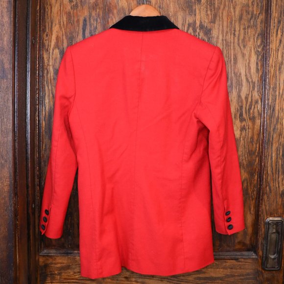 Petite Sophisticate Red 100% Wool Red Blazer Vintage Black Velour Collar Size 6 - Picture 7 of 7
